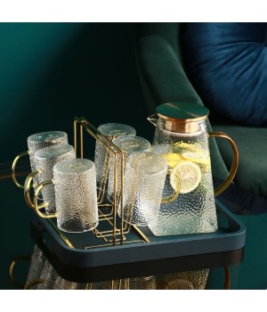 Factory Direct Selling New Design Borosilicate Heat Resistant Glass Pitcher Set Water Kettle Set with 6 Pieces Cups