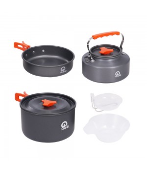 Oasis Wholesale Camping Cookware Kettle Pot 5 Pieces Kit Camping Cookware Set Outdoor Camping Cooking Pots and Pans